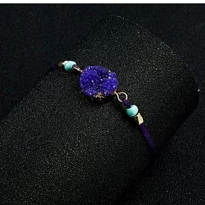 Natural Stone Purple Crystal Circle Charms Bracelet Card Bangle Party Women Gift